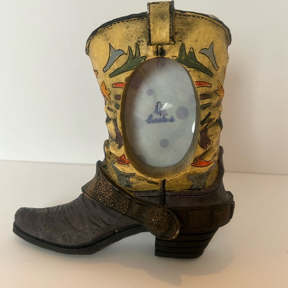 Western Cowboy Boot Free-standing Small Picture‎ Frame 2.5" × 3.5"  Very Heavy